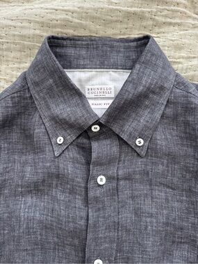 Brunello Cucinelli Délavé Linen Shirt with Spread Collar | 100% Italian Linen